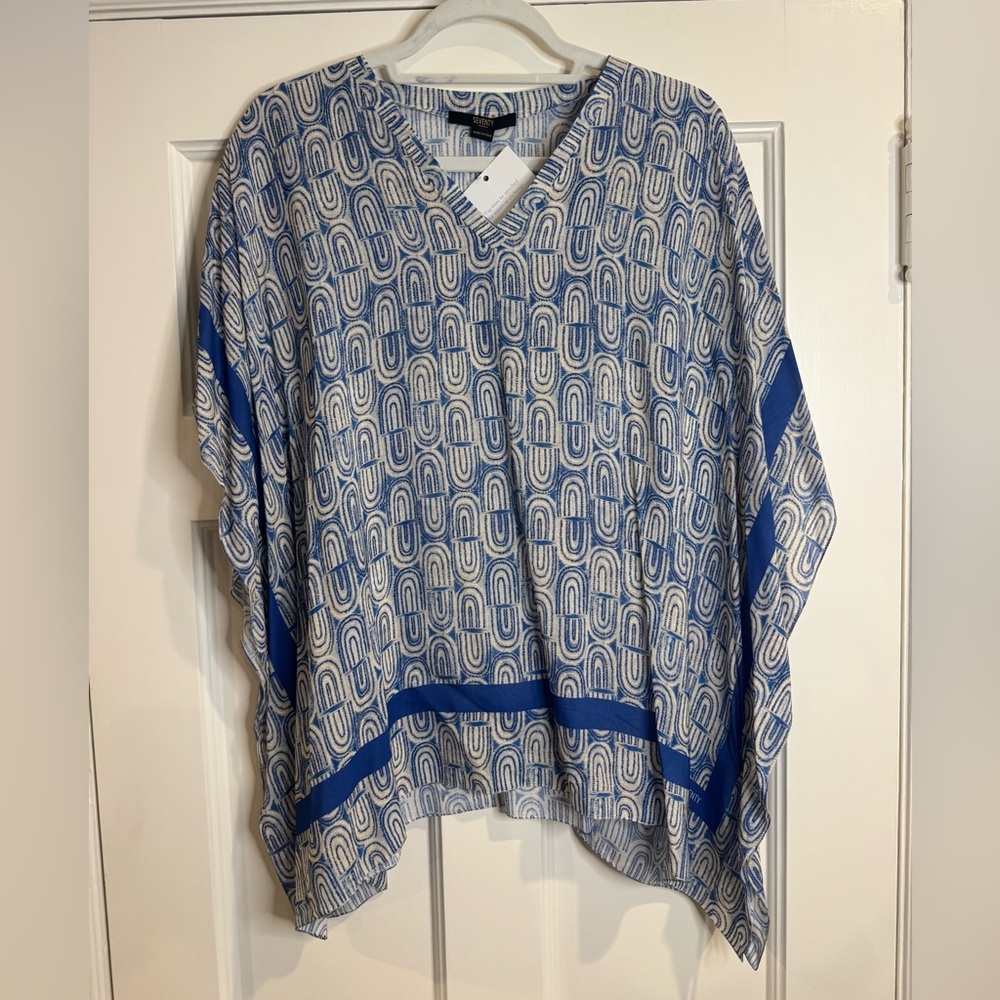 Seventy Blue and White Geometric V-Neck Tunic